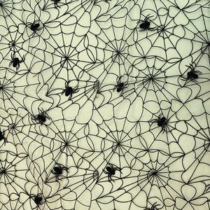 Sheer green tablecloth with velvet embossed spiders and web Grandin Road